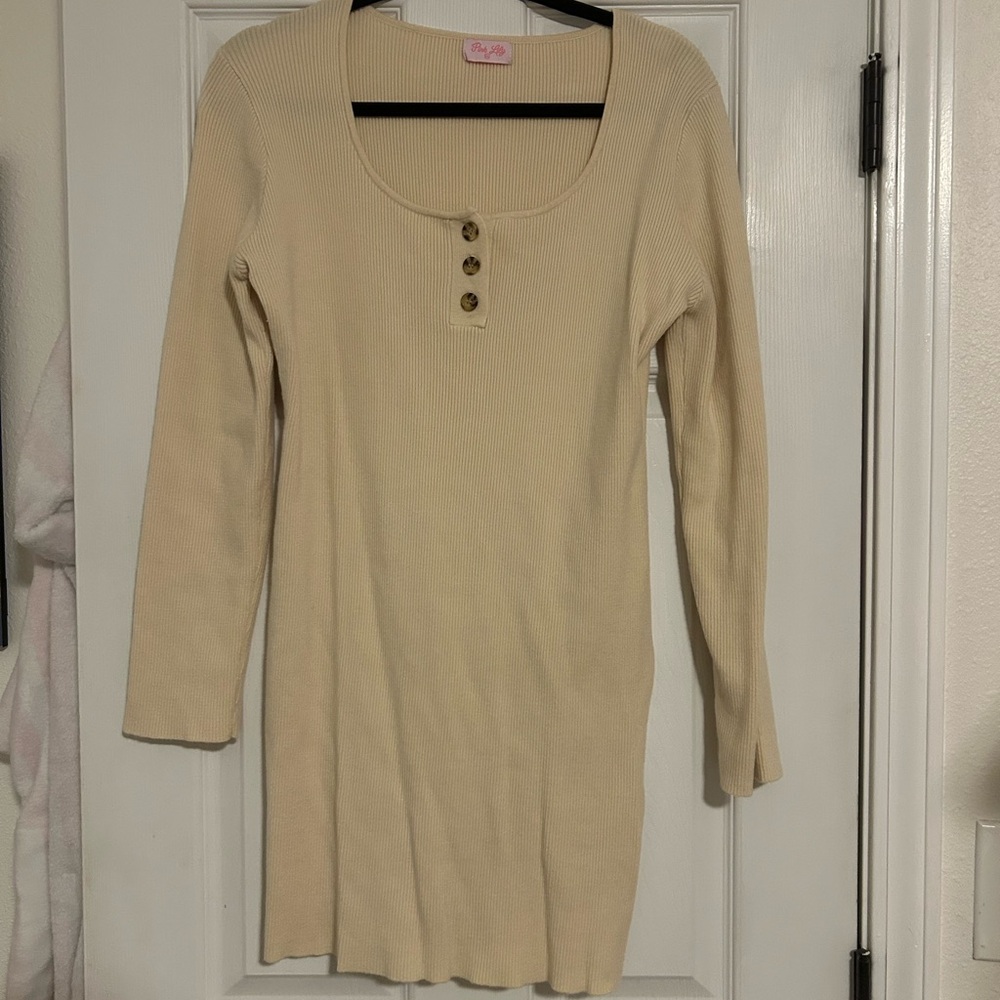 Pink Lily Cream Ribbed Top - Picture 2 of 10